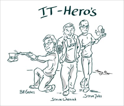 Feder Illustration von Steve Jobs, Steve Wozniak und Bill Gates