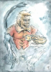 Ape Illustration eines Affens mit einer Teetasse