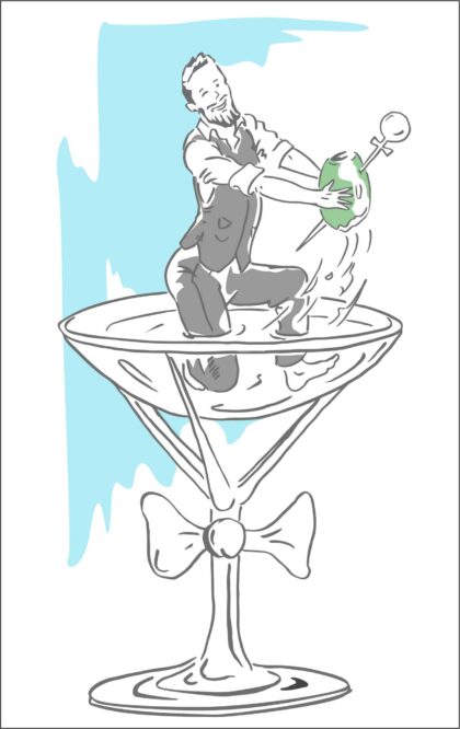 ein gezeichneter Gentleman in einem Cocktailglas