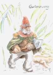 Gartenzwerg Ein rustikaler Gartenzwerg mit Axt