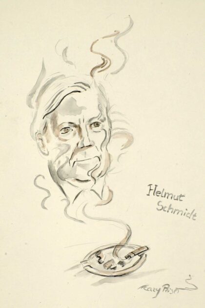 Portrait von Helmut Schmidt in Ziegarettenrauch