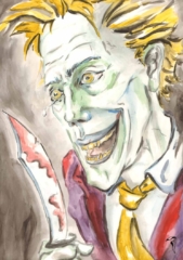 Joker Messer Der lachende Joker gezeichnet mit einem Messer