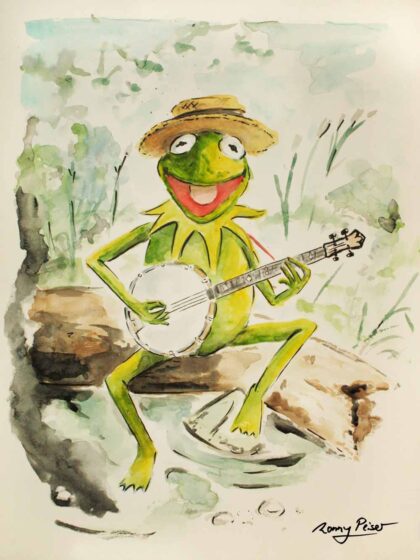 Kirmit in Aquarell mit Banjo