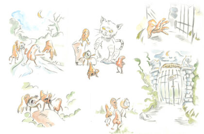 Aquarelle aus dem Kinderbuch "Wald der 5 Aufgaben"