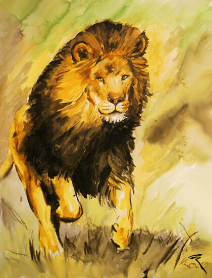 Ein Löwe im kräftigen Aquarell