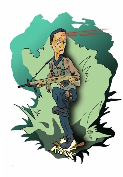 Karikatur von Adrien Brody aus dem Film Predators