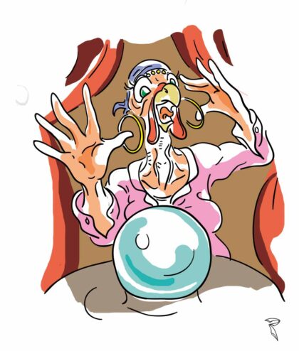 Illustration einer Frau die in einer Glaskugel die Zukunft ließst