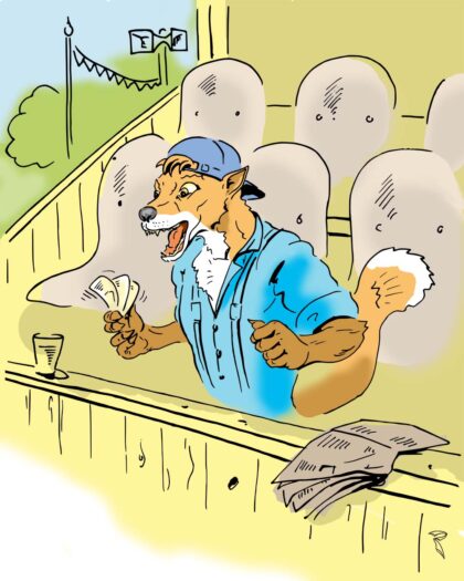 Eine Illustration von einem Fuchs der wettet