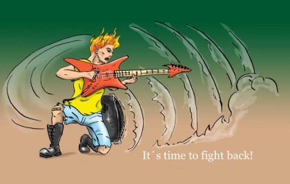 Ein Punk mit Gitarre gezeichnet